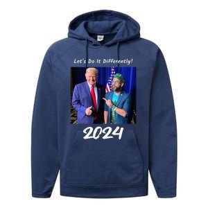 Trump And Otaola 2024 Lets Do It Differently American Flag Performance Fleece Hoodie