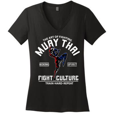 The Art Of Fighting Muay Thai Boxing Spirit Fight Culture Women's V-Neck T-Shirt