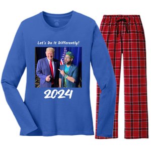 Trump And Otaola 2024 Lets Do It Differently American Flag Gift Women's Long Sleeve Flannel Pajama Set 