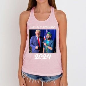 Trump And Otaola 2024 Lets Do It Differently American Flag Gift Women's Knotted Racerback Tank