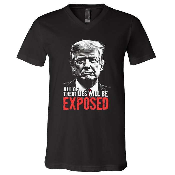 Trump All Of Their Lies Will Be Exposed Take America 2024 V-Neck T-Shirt