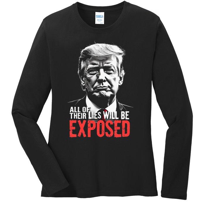 Trump All Of Their Lies Will Be Exposed Take America 2024 Ladies Long Sleeve Shirt