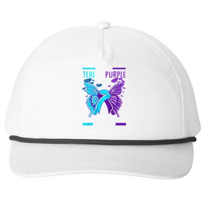 Teal And Purple Ribbon Suicide Prevention Awareness Snapback Five-Panel Rope Hat