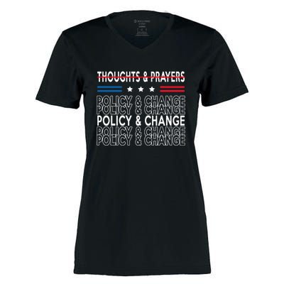 thoughts and prayers policy and change Women's Momentum V-Neck T-Shirt