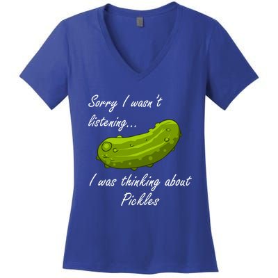 Thinking About Pickles Ferted Cucumber Gift Women's V-Neck T-Shirt