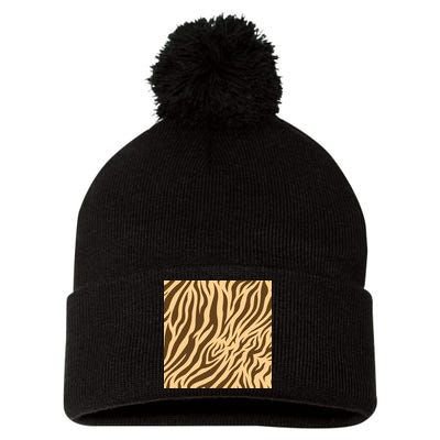 Tiger Animal Print Pom Pom 12in Knit Beanie