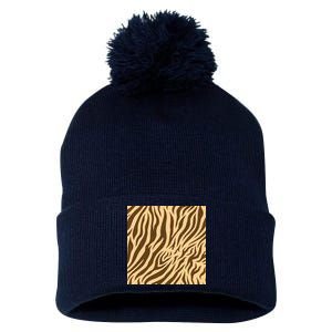 Tiger Animal Print Pom Pom 12in Knit Beanie