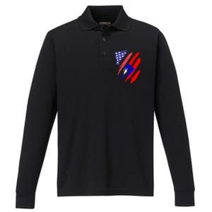 Taiwanese American Patriot Grown Heart Flag Stripes Gift Performance Long Sleeve Polo