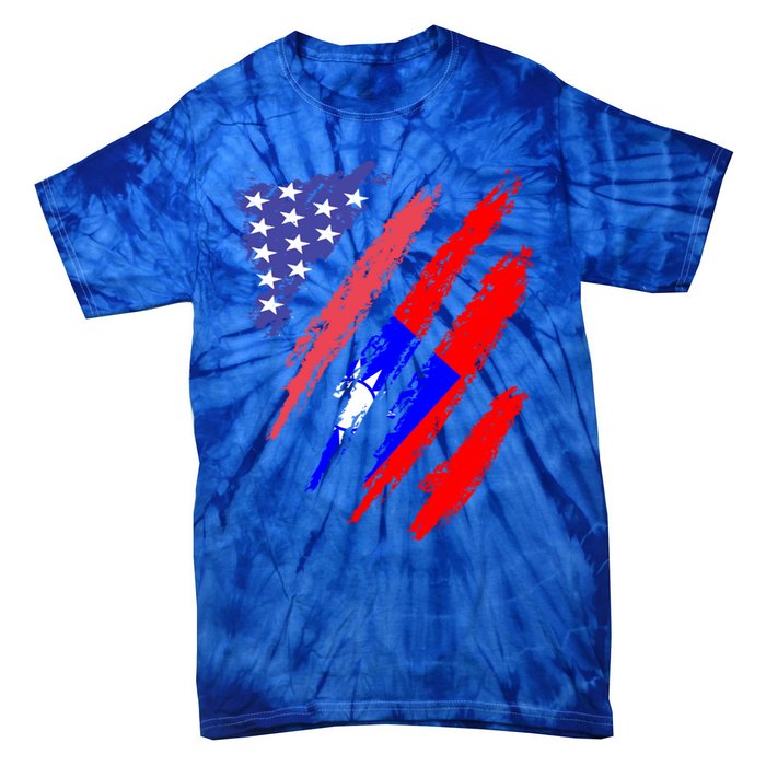 Taiwanese American Patriot Grown Heart Flag Stripes Gift Tie-Dye T-Shirt