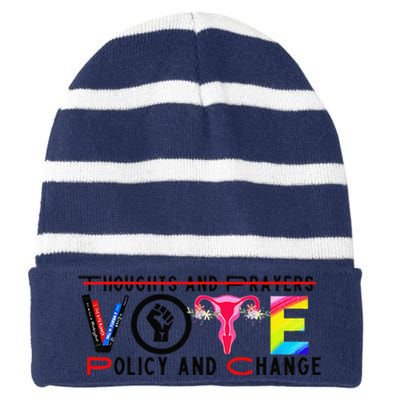 Thoughts And Prayers Vote Policy And Change Equality Rights Striped Beanie with Solid Band