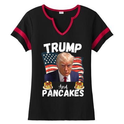 Trump And Pancakes Funny Political Donald Trump 2024 Ladies Halftime Notch Neck Tee