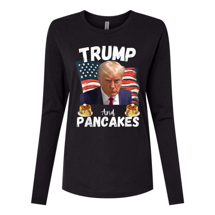 Trump And Pancakes Funny Political Donald Trump 2024 Womens Cotton Relaxed Long Sleeve T-Shirt