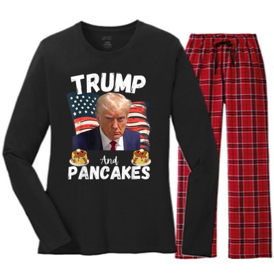 Trump And Pancakes Funny Political Donald Trump 2024 Women's Long Sleeve Flannel Pajama Set 