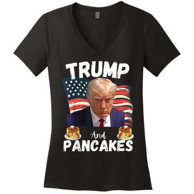 Trump And Pancakes Funny Political Donald Trump 2024 Women's V-Neck T-Shirt