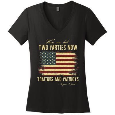 Traitors And Patriots Trump 2024 Republican Conservative Women's V-Neck T-Shirt