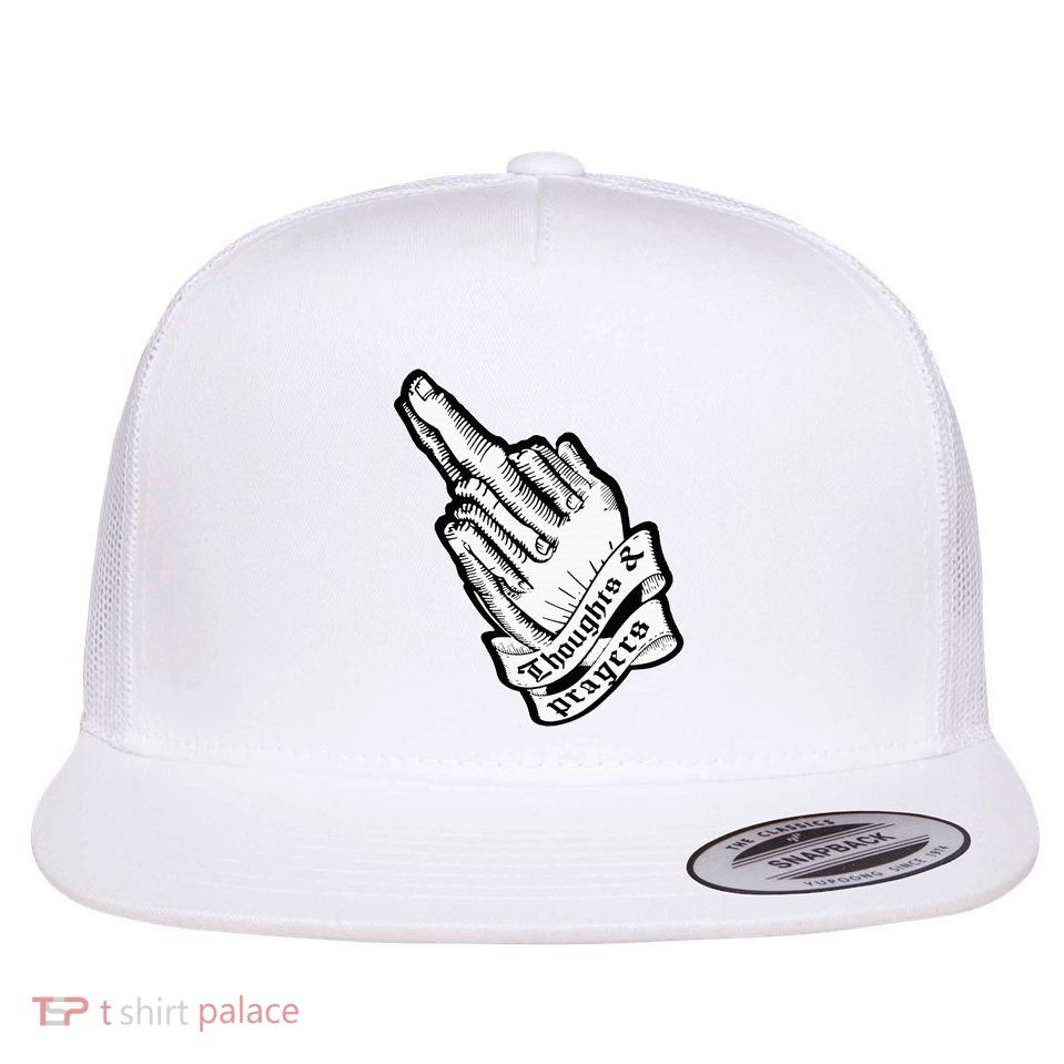 Thoughts And Prayers Middle Finger Offensive Joke Biker Tatt Flat Bill Trucker Hat