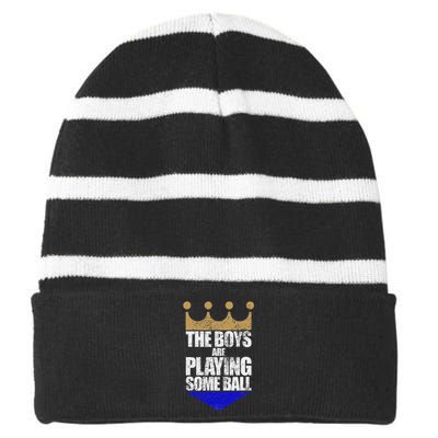 The Are Playing Some Ball Funny Saying Vintage Design Striped Beanie with Solid Band