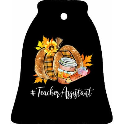 Teacher Assistant Pumpkin Latte Fall Autumn Thanksgiving Ceramic Bell Ornament