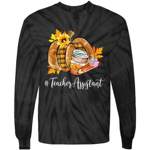 Teacher Assistant Pumpkin Latte Fall Autumn Thanksgiving Tie-Dye Long Sleeve Shirt