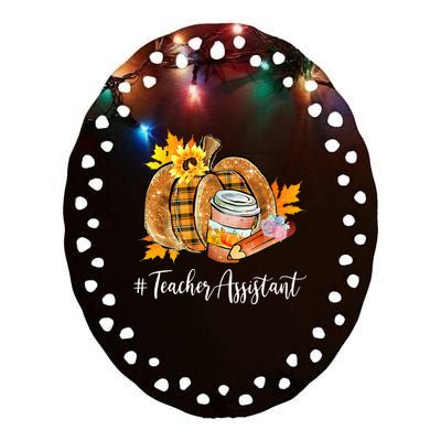 Teacher Assistant Pumpkin Latte Fall Autumn Thanksgiving Ceramic Oval Ornament