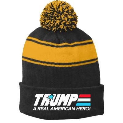 Trump A Real American Hero Stripe Pom Pom Beanie