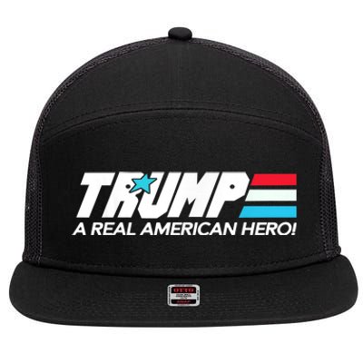 Trump A Real American Hero 7 Panel Mesh Trucker Snapback Hat