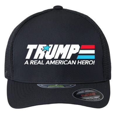 Trump A Real American Hero Flexfit Unipanel Trucker Cap