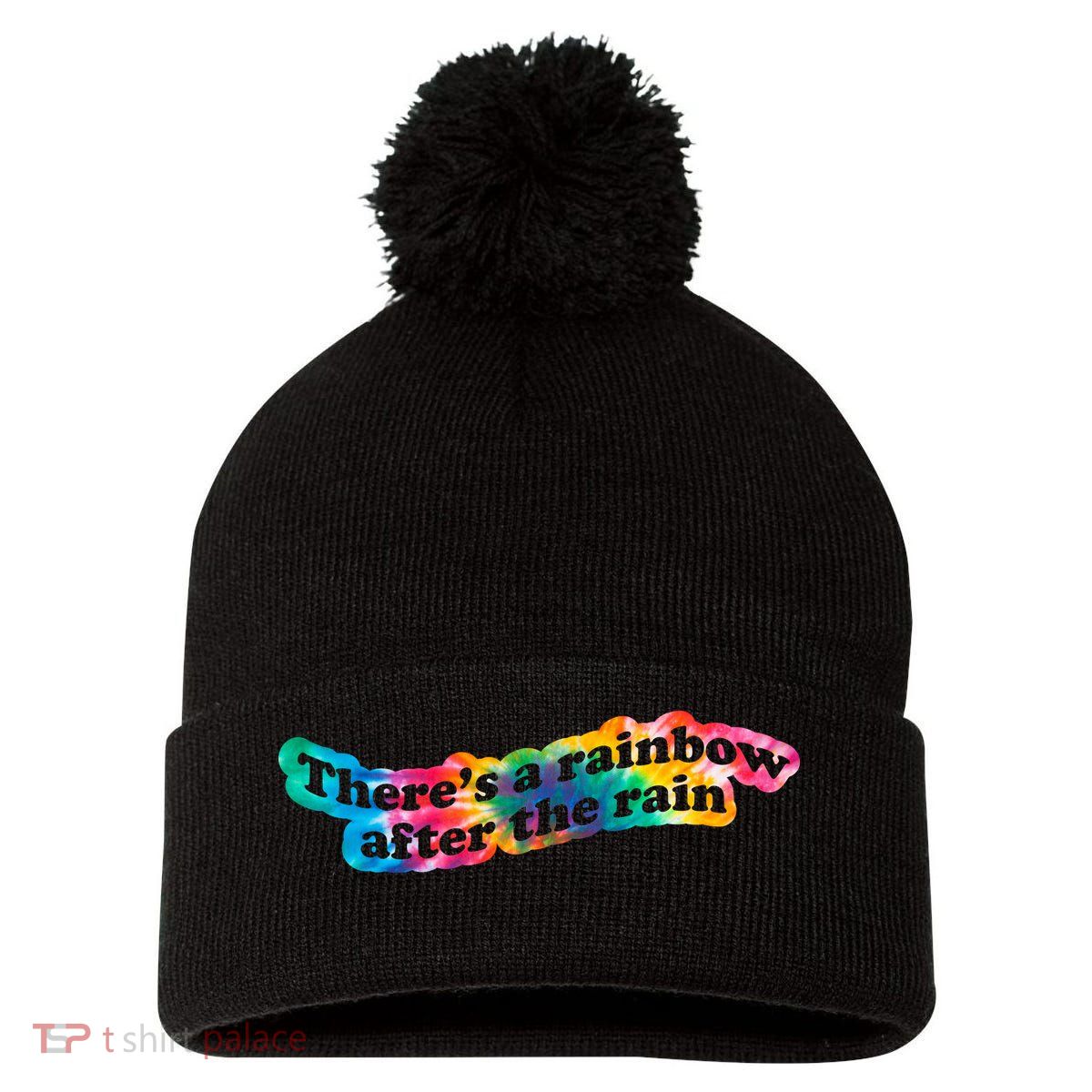 There's A Rainbow After The Rain Mental Health Awareness Pom Pom 12in Knit Beanie
