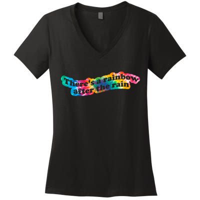 There's A Rainbow After The Rain Mental Health Awareness Women's V-Neck T-Shirt
