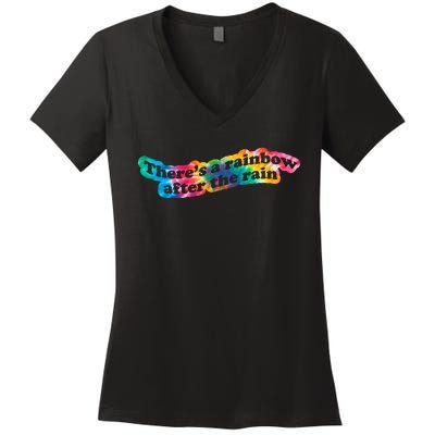 There's A Rainbow After The Rain Mental Health Awareness Women's V-Neck T-Shirt