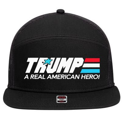 Trump A Real American Hero 7 Panel Mesh Trucker Snapback Hat