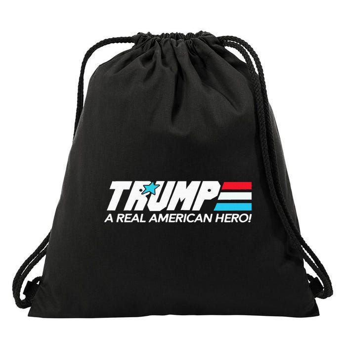 Trump A Real American Hero Drawstring Bag