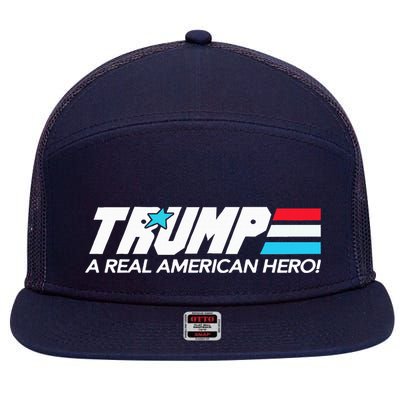 Trump A Real American Hero 7 Panel Mesh Trucker Snapback Hat