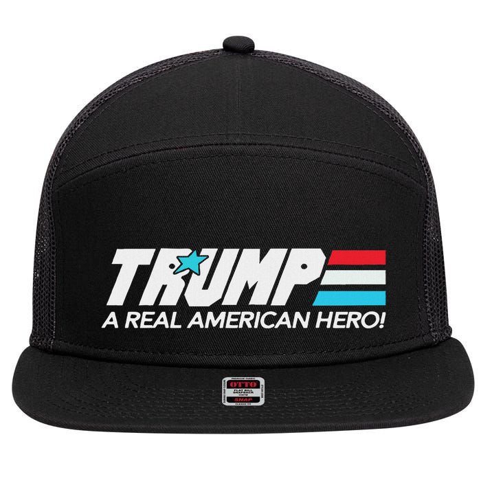 Trump A Real American Hero 7 Panel Mesh Trucker Snapback Hat