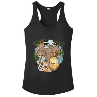 The African Selfie Savanna Africa Safari Animals Zoo Keeper Ladies PosiCharge Competitor Racerback Tank