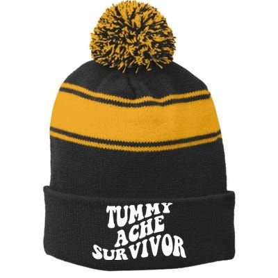 Tummy Ache Survivor Retro Stripe Pom Pom Beanie