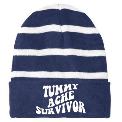 Tummy Ache Survivor Retro Striped Beanie with Solid Band