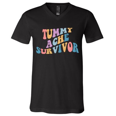 Tummy Ache Survivor Colorful Retro V-Neck T-Shirt