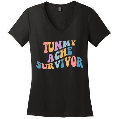 Tummy Ache Survivor Colorful Retro Women's V-Neck T-Shirt