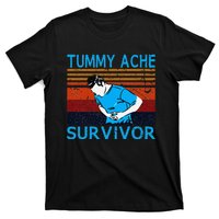 Tummy Ache Survivor Vintage Retro Sunset Stomach Hurts Memes T-Shirt