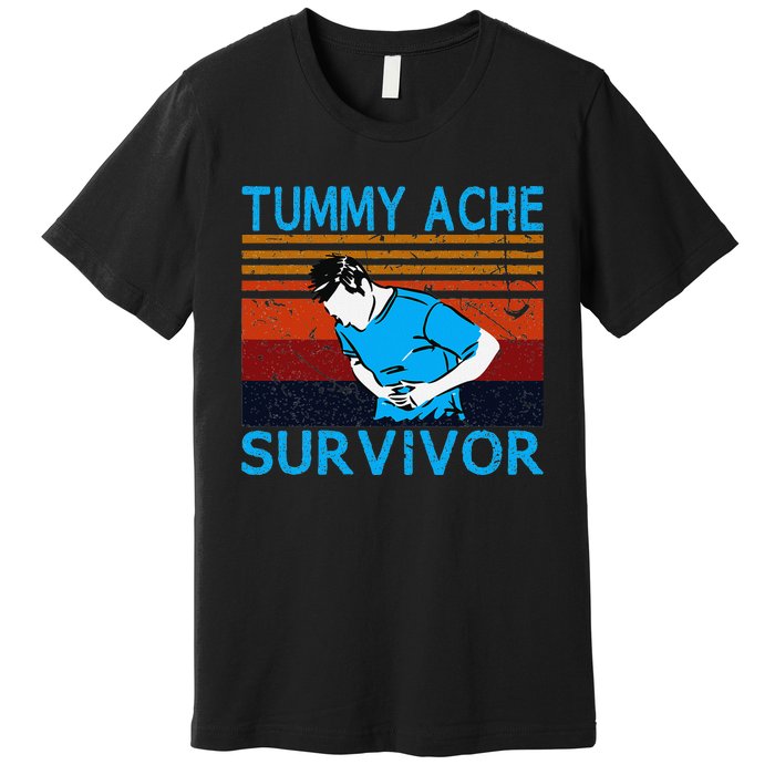 Tummy Ache Survivor Vintage Retro Sunset Stomach Hurts Memes Premium T-Shirt