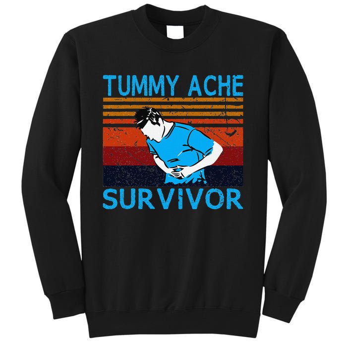 Tummy Ache Survivor Vintage Retro Sunset Stomach Hurts Memes Tall Sweatshirt