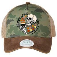 Tummy Ache Survivor Funny Skeleton Drinking Coffee In Autumn Fall Season Legacy Tie Dye Trucker Hat