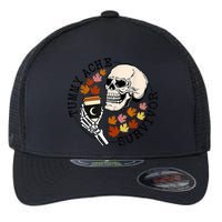 Tummy Ache Survivor Funny Skeleton Drinking Coffee In Autumn Fall Season Flexfit Unipanel Trucker Cap
