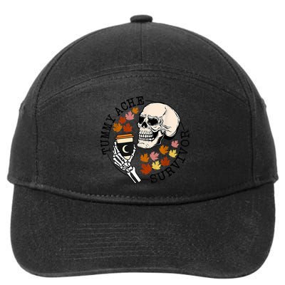 Tummy Ache Survivor Funny Skeleton Drinking Coffee In Autumn Fall Season 7-Panel Snapback Hat