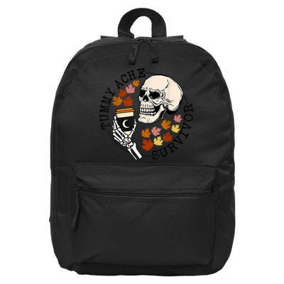 Tummy Ache Survivor Funny Skeleton Drinking Coffee In Autumn Fall Season 16 in Basic Backpack