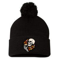 Tummy Ache Survivor Funny Skeleton Drinking Coffee In Autumn Fall Season Pom Pom 12in Knit Beanie