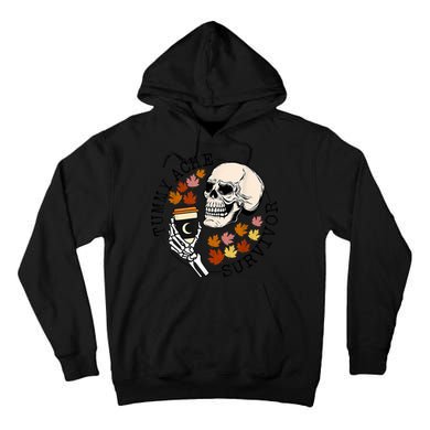 Tummy Ache Survivor Funny Skeleton Drinking Coffee In Autumn Fall Season Tall Hoodie