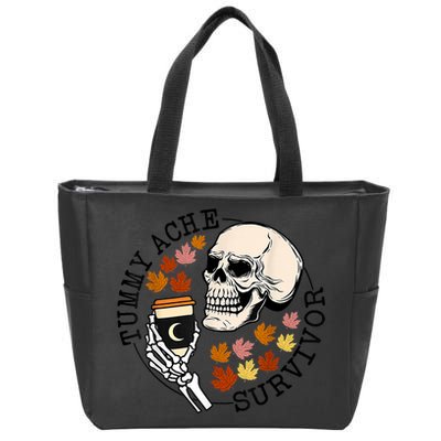 Tummy Ache Survivor Funny Skeleton Drinking Coffee In Autumn Fall Season Zip Tote Bag