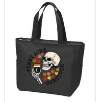 Tummy Ache Survivor Funny Skeleton Drinking Coffee In Autumn Fall Season Zip Tote Bag